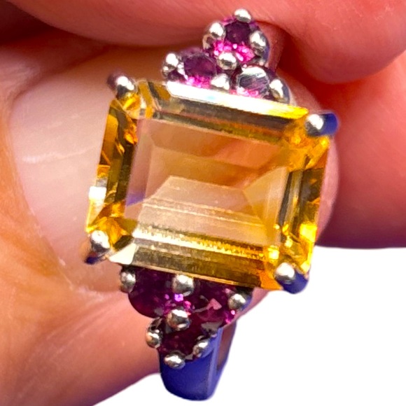 Elegant Yellow and Pink Gemstone 925 Sterling Silver Ring Size 9 - Picture 3 of 5